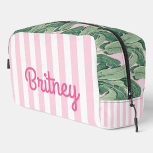 Pink and White Stripe Tropical   Personalized Dopp Kit