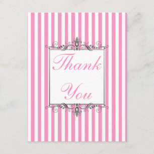 Pink and White Stripe with Silver Thank You Card