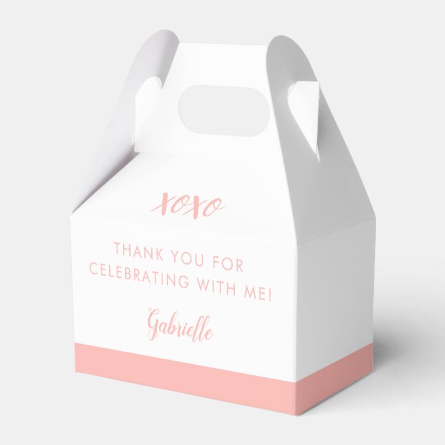Pink and White Stripe XOXO Thank You Party Favour Box (Front Side)