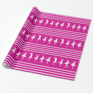 Pink and White Striped Ballet Dancer Wrapping Paper