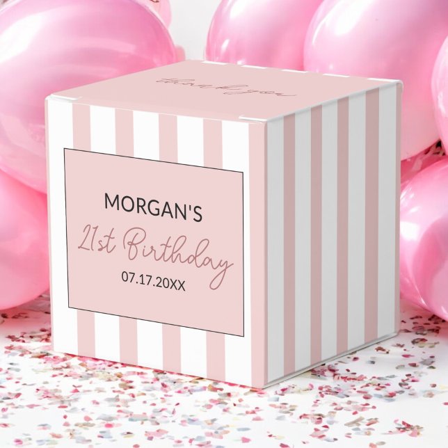 Pink and White Striped Birthday Thank You Name Favour Box (Creator Uploaded)