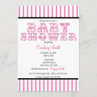 Pink and White Striped Circus Baby Shower Invitati Invitation
