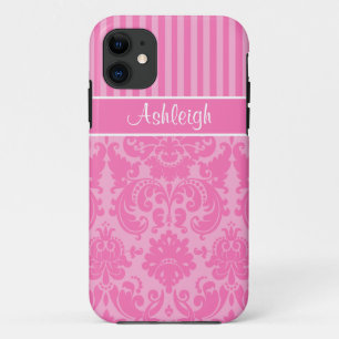 Pink and White Striped Damask iPhone 5 Case