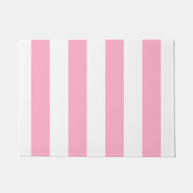 Pink and White Striped Door Mat (Front)
