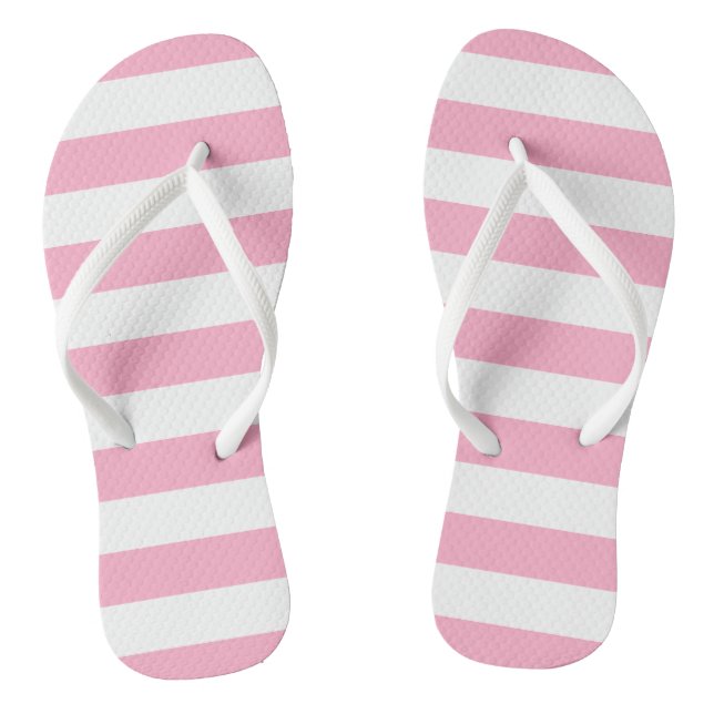 Pink and White Striped Flip Flops (Footbed)