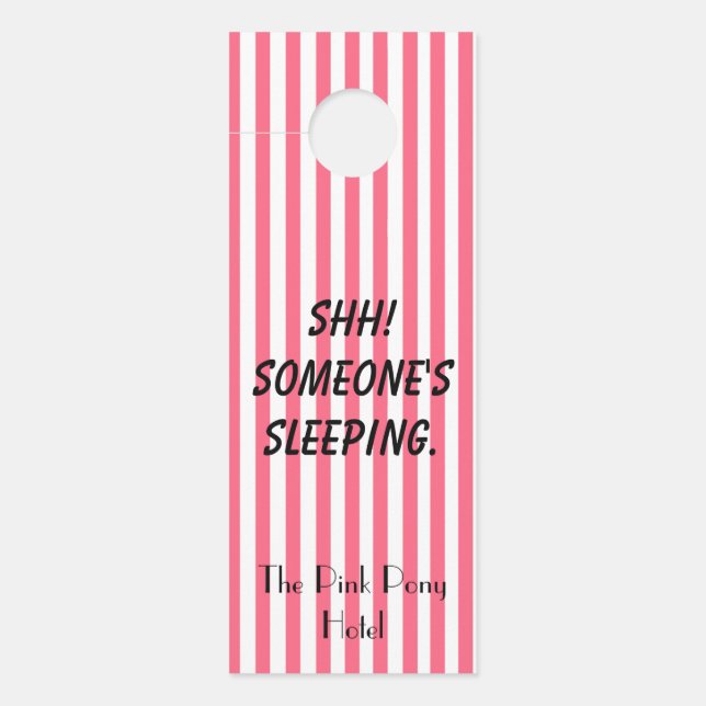 Pink and White Striped Hotel Door Hanger (Front)