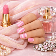 Pink and White Striped Minx Nail Art
