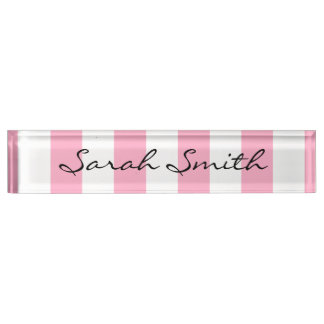 Pink and White Striped Name Plate