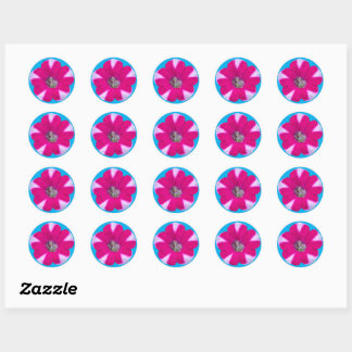 Pink and white Striped Petunia Flower Classic Round Sticker
