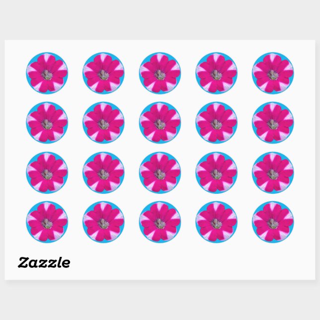 Pink and white Striped Petunia Flower Classic Round Sticker (Sheet)