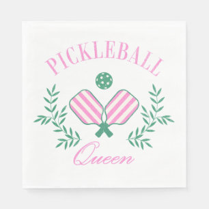 Pink and White Striped   Pickleball Queen Napkin