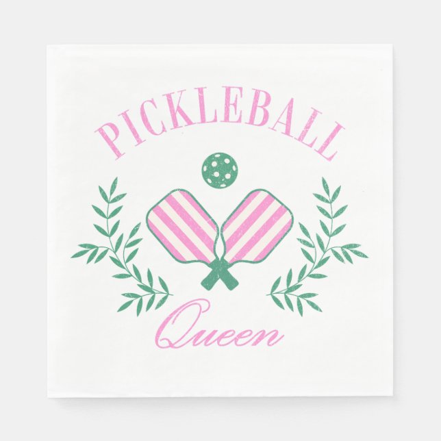 Pink and White Striped | Pickleball Queen Napkin (Front)