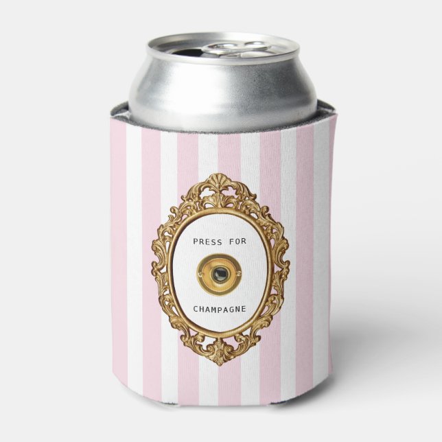 Pink and White Striped | Press for Champagne Can Cooler (Can Front)