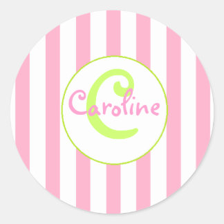 Pink and White Striped Sticker with Lime Accents