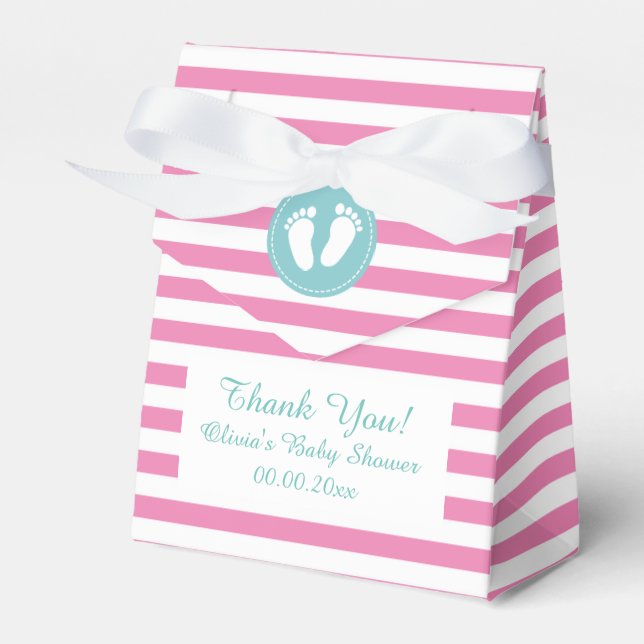 Pink and white stripes baby shower party favour bo favour box (Front Side)