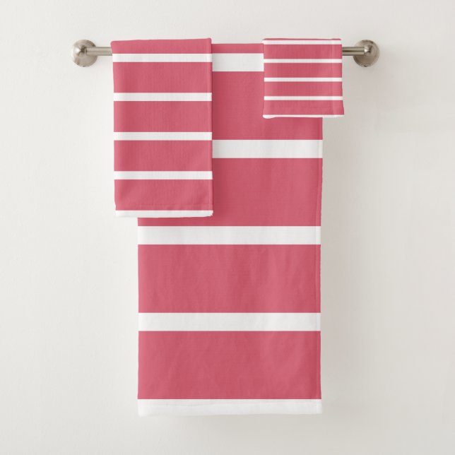 Pink and White Stripes Bath Towel Set (Insitu)