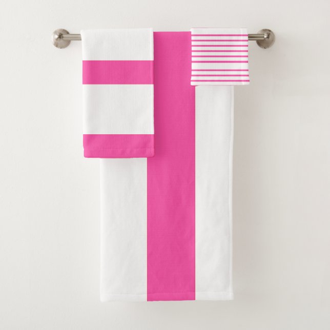 Pink and White Stripes Bathroom Towel Set (Insitu)