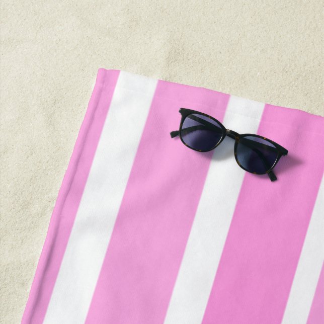 Pink and White Stripes  Beach Towel (In Situ)