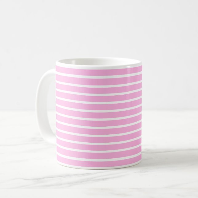Pink and White Stripes Coffee Mug (Front Left)