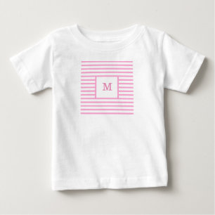 Pink and White Stripes Custom Monogram Baby T-Shirt