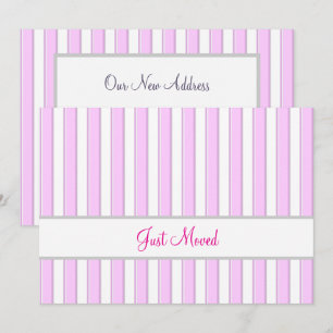 Pink and White Stripes Editable New Address Announcement