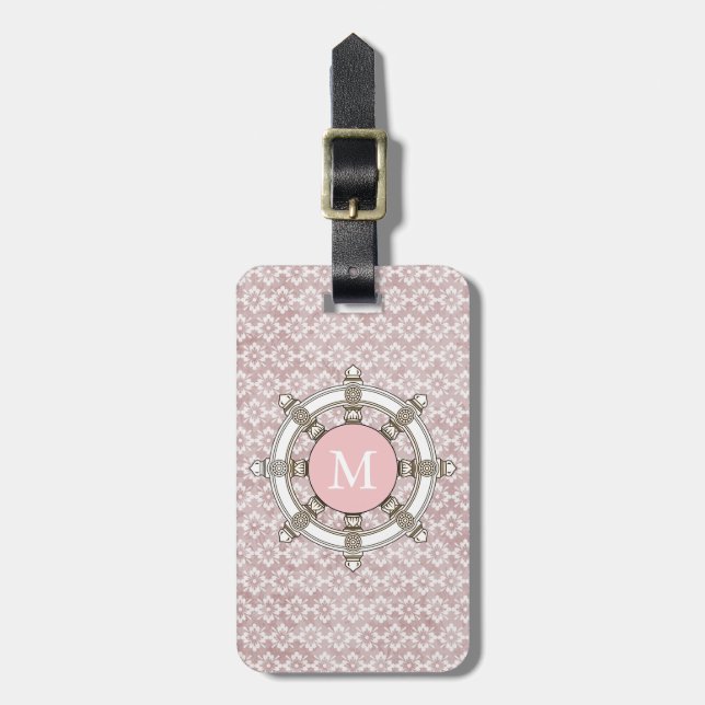 Pink and White Stripes Monogram Cute Luggage Tag (Front Vertical)