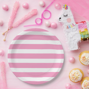 Pink and White Stripes Paper Plate