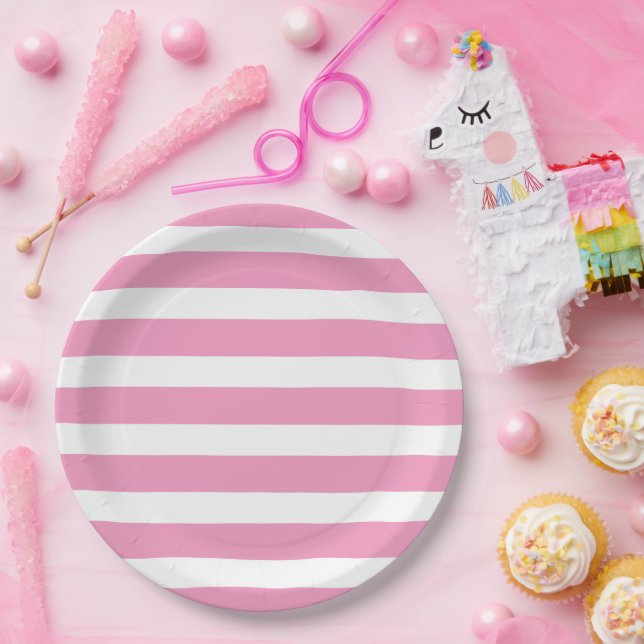Pink and White Stripes Paper Plate (Party)