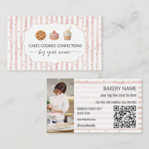 Pink and white stripes Pastry Chef Bakery Business Card
