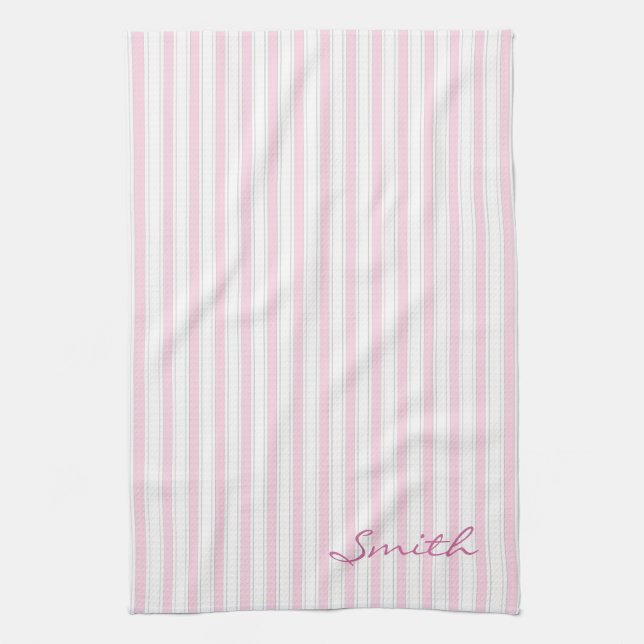 Pink and White Stripes Pattern Tea Towel (Vertical)