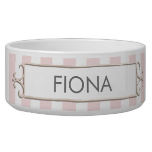 Pink and White Stripes Personalised Pet Bowl