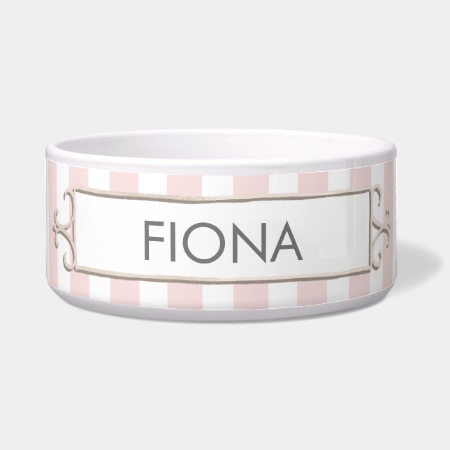 Pink and White Stripes Personalised Pet Bowl (Front)
