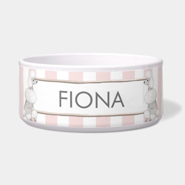 Pink and White Stripes Personalised Pet Bowl (Front)