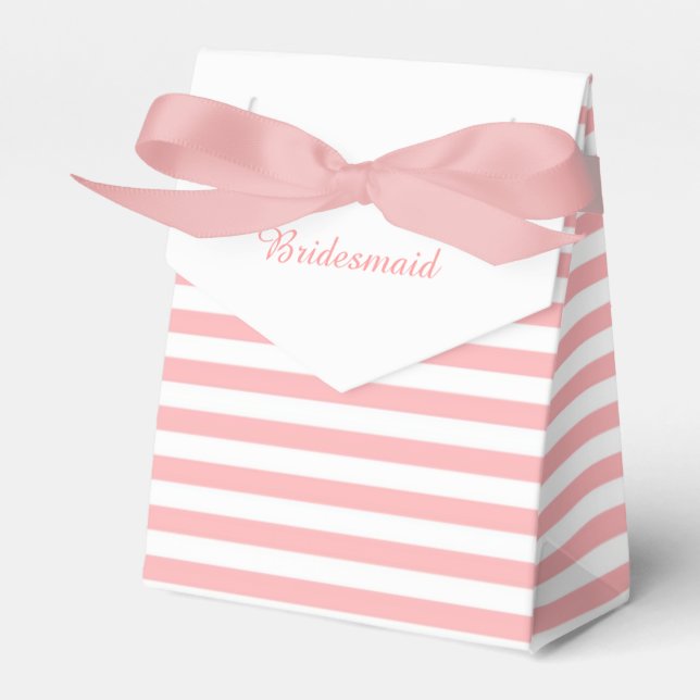 Pink and White Stripes Personalised Wedding Favour Box (Front Side)
