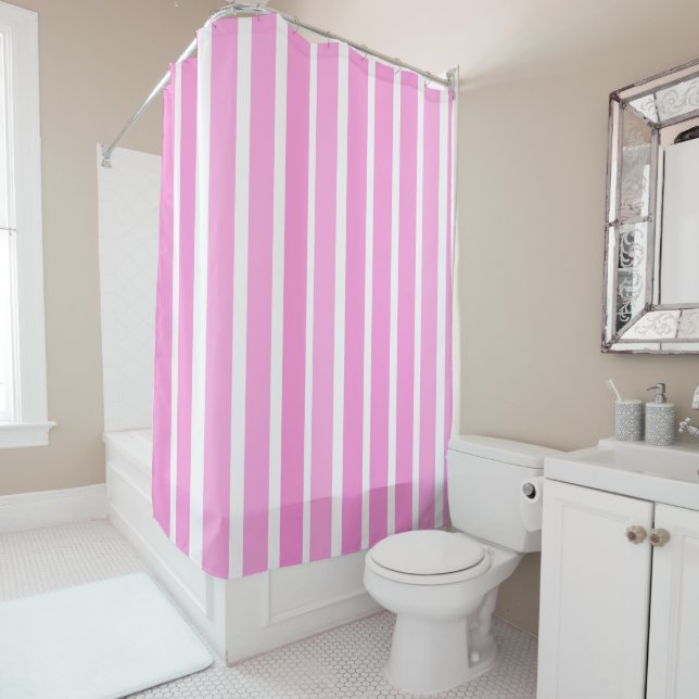 Pink and White Stripes  Shower Curtain (In Situ)