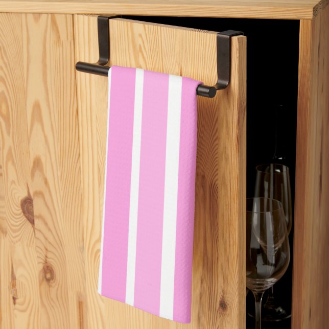 Pink and White Stripes  Tea Towel (Thirds Fold)