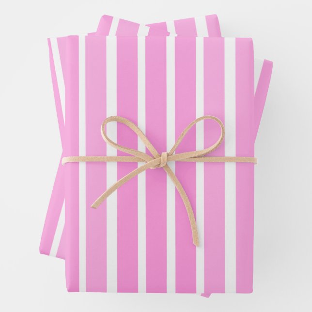 Pink and White Stripes  Wrapping Paper Sheet (In situ)