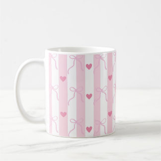 Pink and white strips mug with bows and hearts