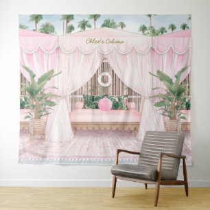 Pink and White Summer Pool Cabana Tapestry