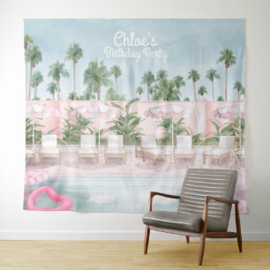 Pink and White Summer Pool Party Tapestry