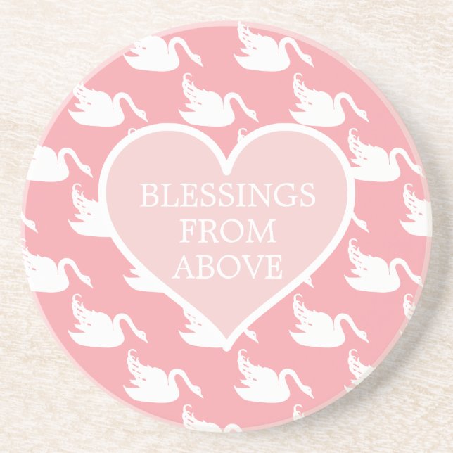 Pink and White Swan Pattern for Baby Shower Coaste Coaster (Front)