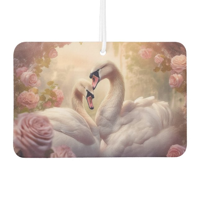 Pink and White Swans Car Air Freshener (Front)
