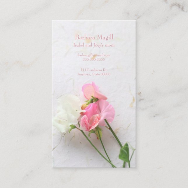 Pink and white sweet peas mum calling card (Front)