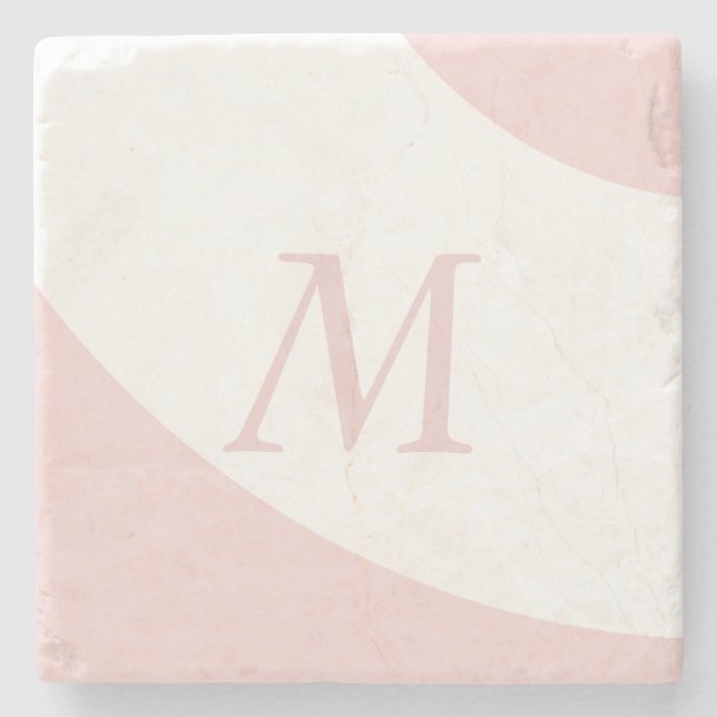 Pink and White Swirl Design Monogram Letter Stone Coaster (Front)