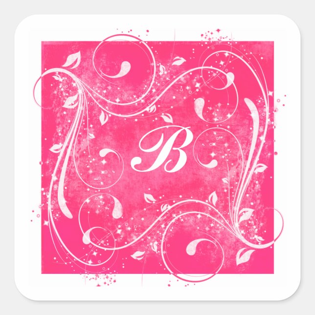 Pink and White Swirls 1.5" Monogrammed Sticker (Front)