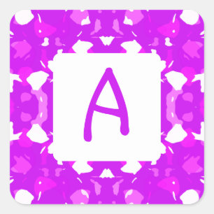 Pink and White Symmetrical Markings Monogram Square Sticker