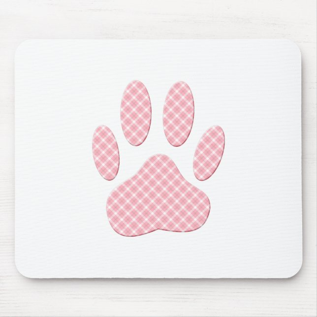 Pink And White Tartan Dog Paw Print Mouse Mat (Front)