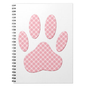 Pink And White Tartan Dog Paw Print Notebook