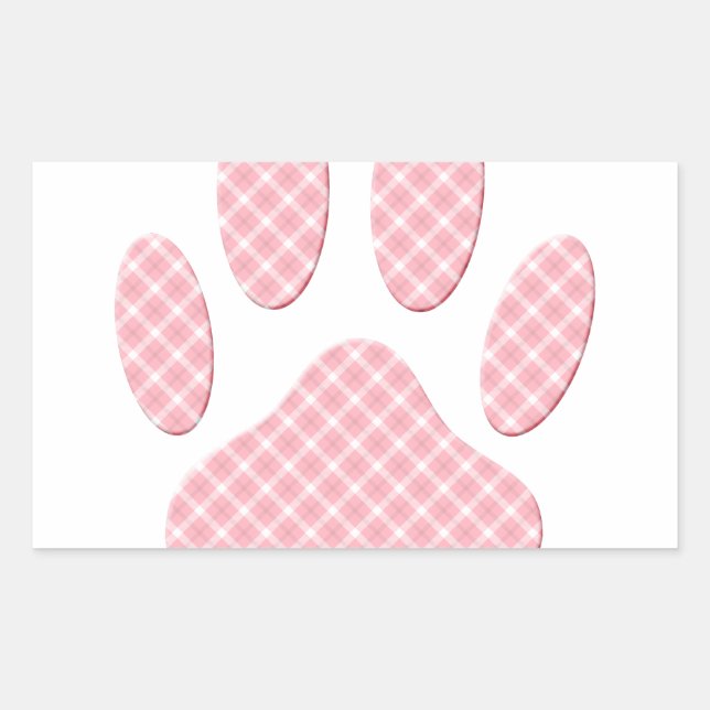Pink And White Tartan Dog Paw Print Rectangular Sticker (Front)