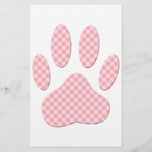 Pink And White Tartan Dog Paw Print Stationery